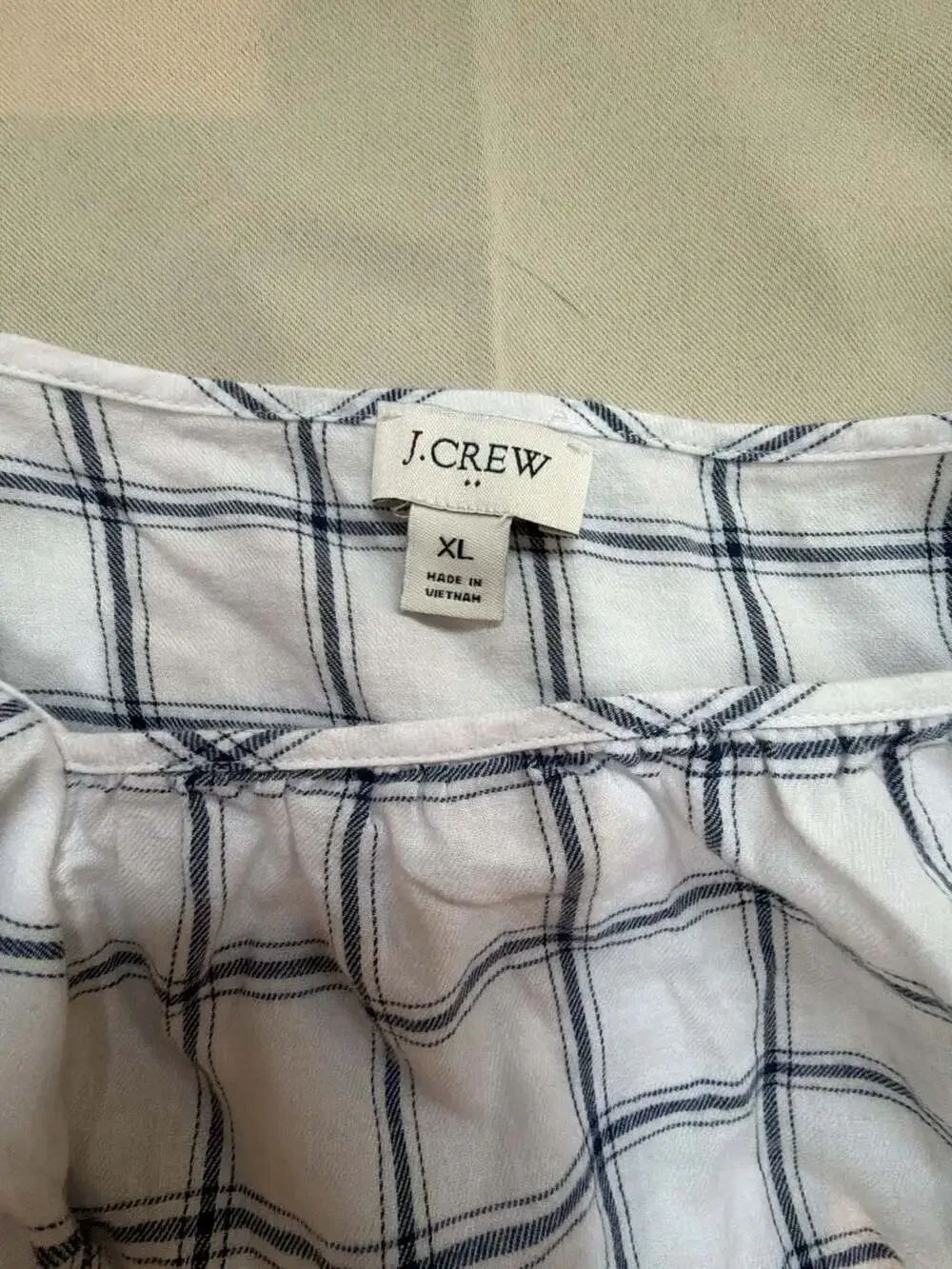 J. Crew Women's Squareneck Ruffle Plaid Top, White/Navy, Size XL